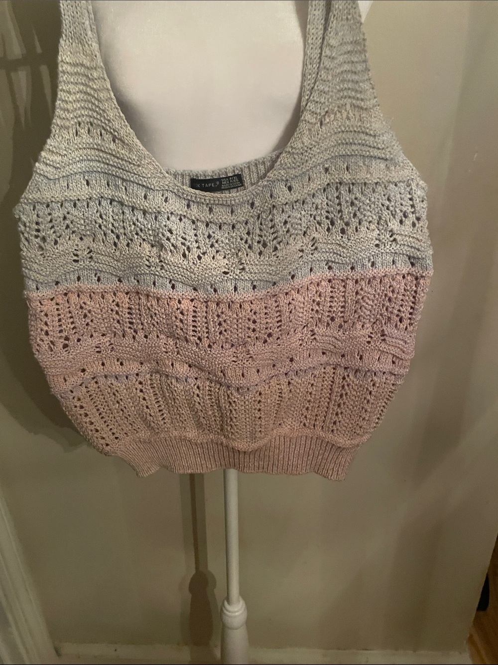 Black Tape_ Two-Tone Knit Tank in Light Blue and Blush